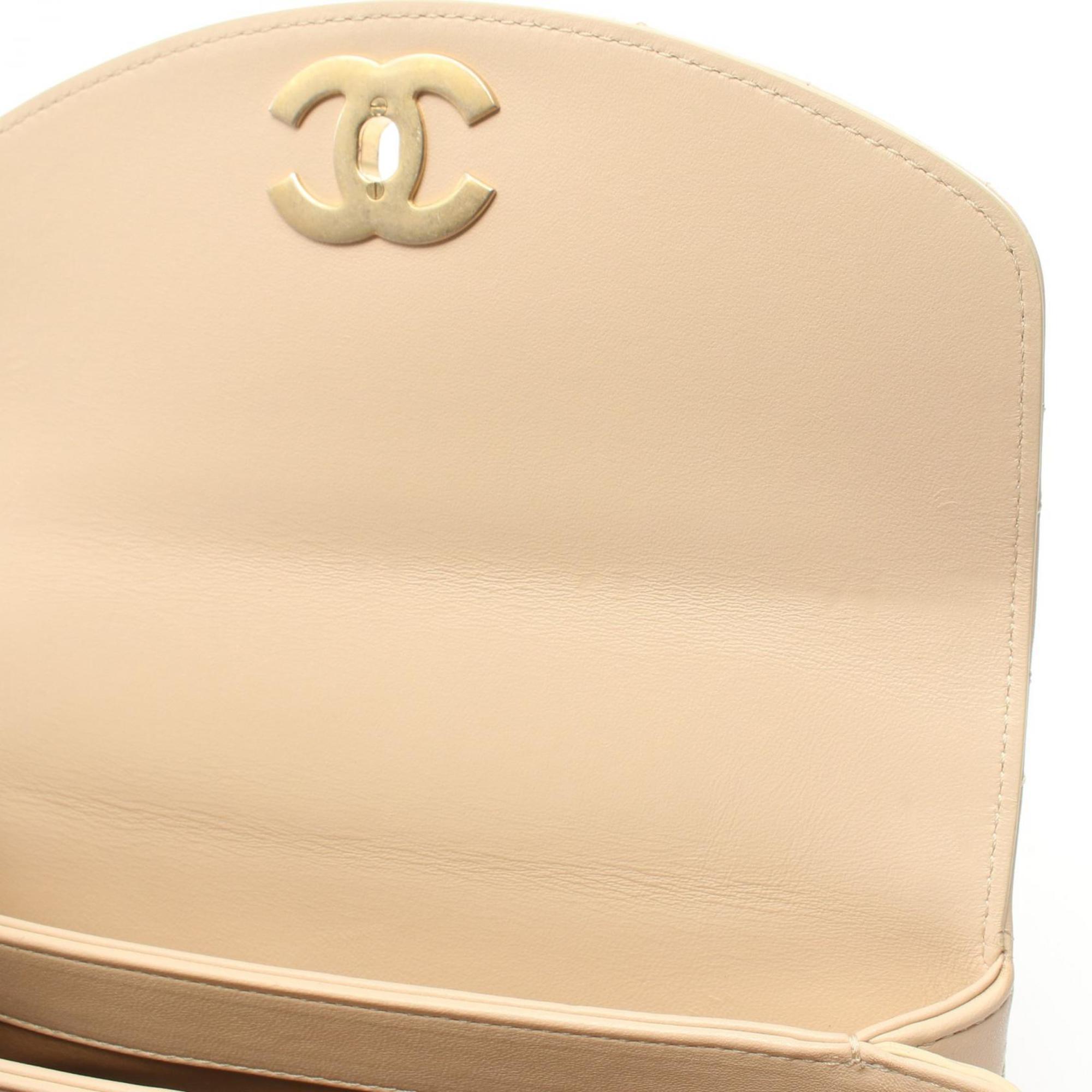 CHANEL Matelasse Handbag Bag Lambskin Women's Beige