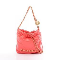 CHANEL 22 Lace Patchwork Shoulder Bag Leather Women's Pink AS3980