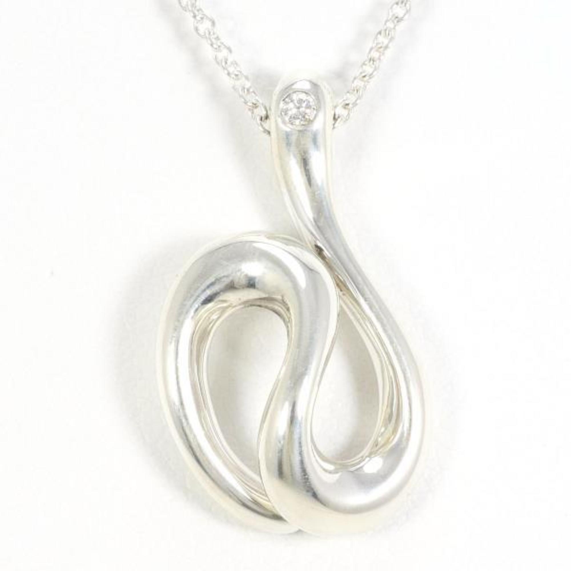 Tiffany open wave silver necklace with diamonds, total weight approx. 5.0g, 45cm