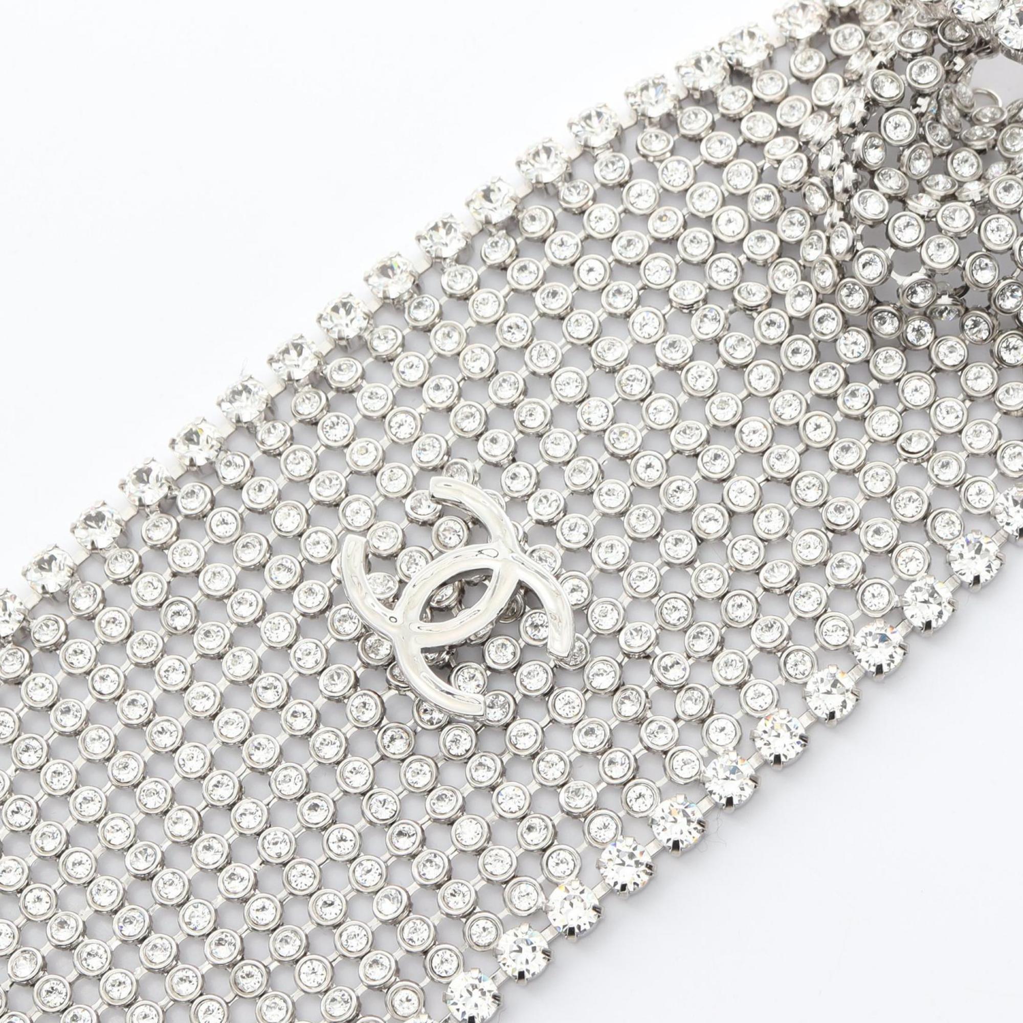 CHANEL Coco Mark Necklace Stainless Steel Rhinestone Women's Silver Clear