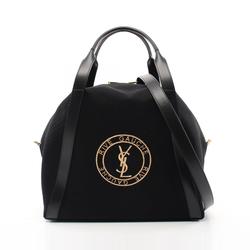 Saint Laurent Rive Gauche Tote Bag Canvas Leather Women's Black 774048FAC3I1075