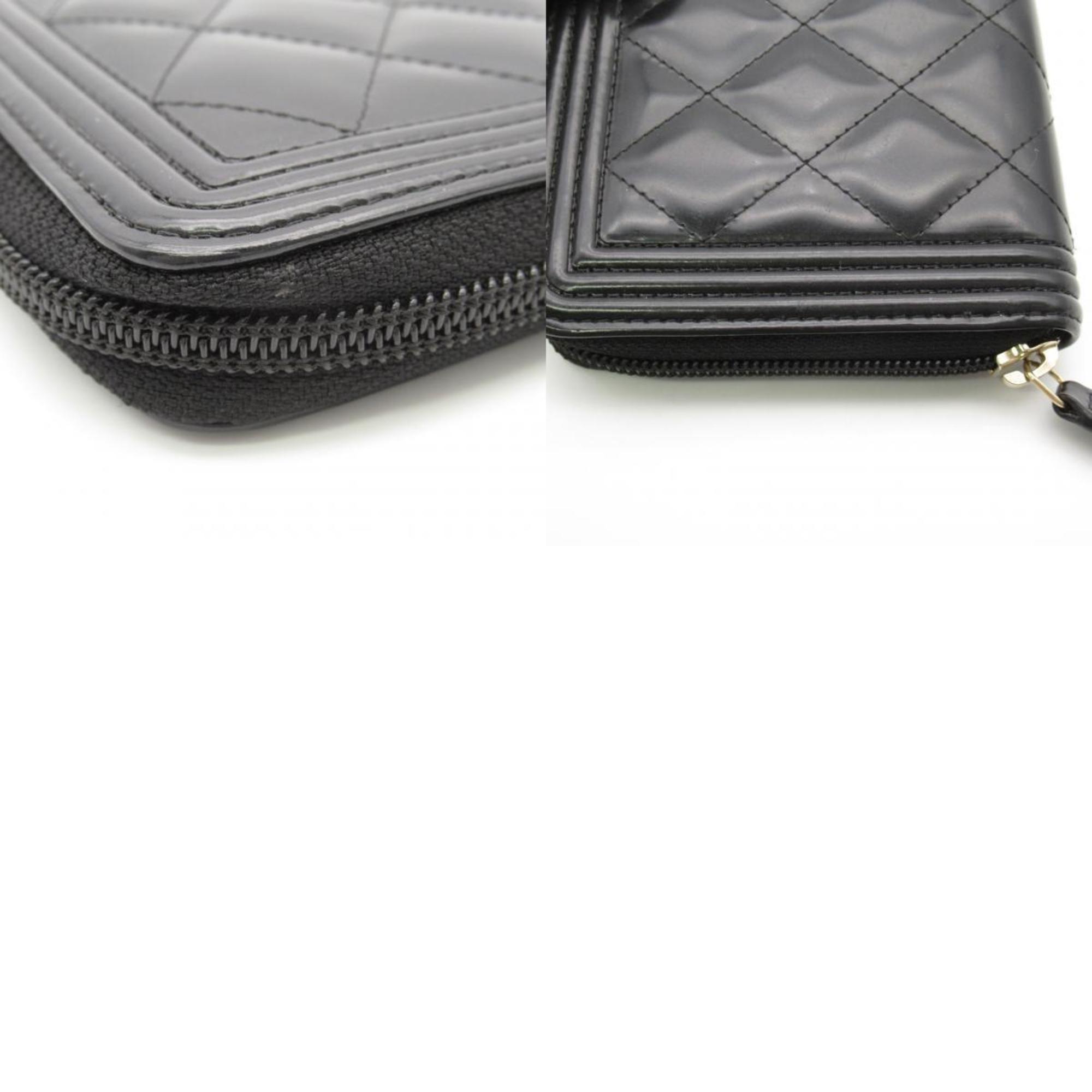 CHANEL Boy Chanel Round Long Wallet Calfskin (Cowhide) Women's Black