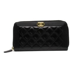 CHANEL Boy Chanel Round Long Wallet Calfskin (Cowhide) Women's Black