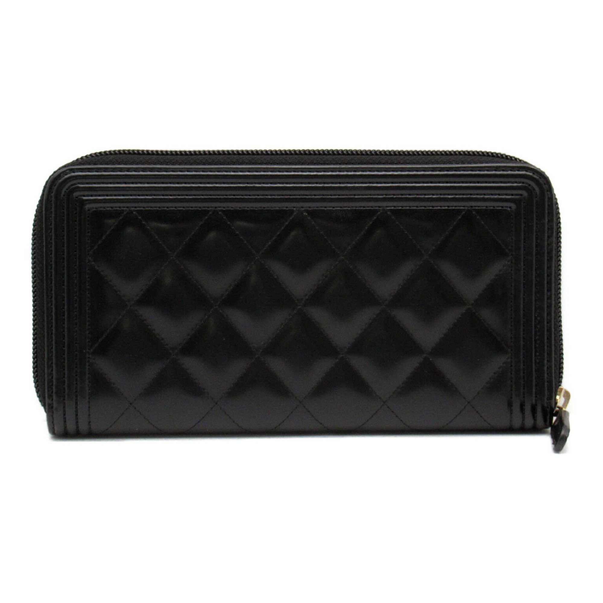 CHANEL Boy Chanel Round Long Wallet Calfskin (Cowhide) Women's Black