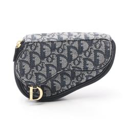 Christian Dior Dior Saddle Trotter Pouch Bag Canvas Leather Women's Navy Grey