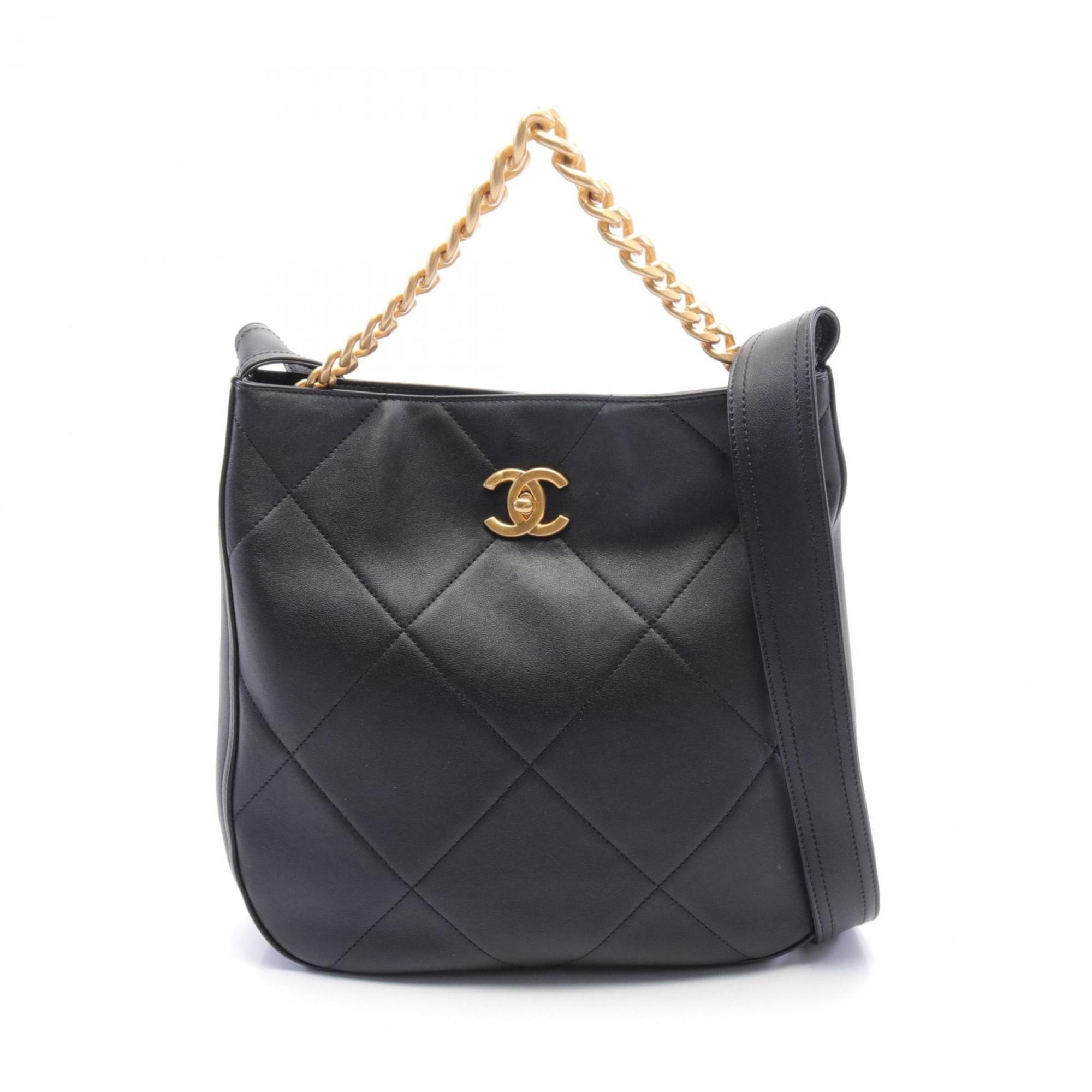 CHANEL Coco Mark Shoulder Bag Leather Women's Black AS2844