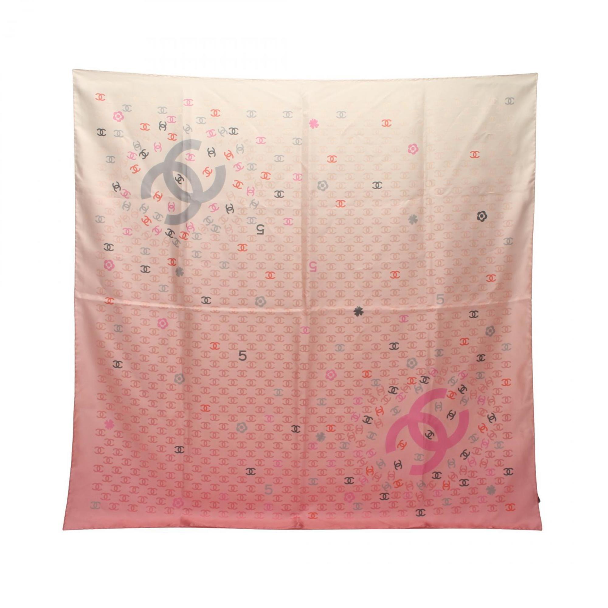 CHANEL Coco Mark Scarf Silk Women's Pink Multicolor