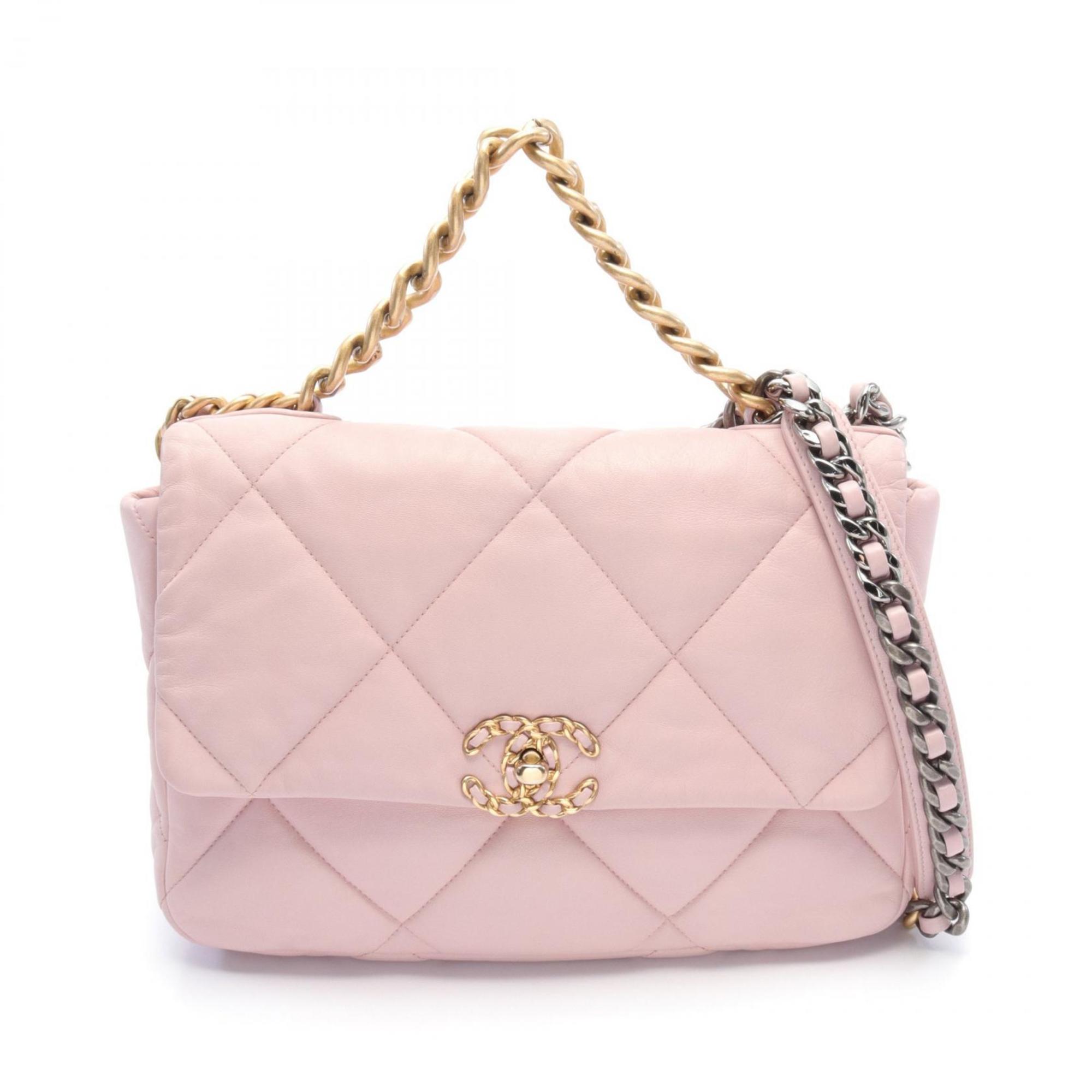 CHANEL 19 Disneuf Matelasse Shoulder Bag Leather Women's Pink AS1160