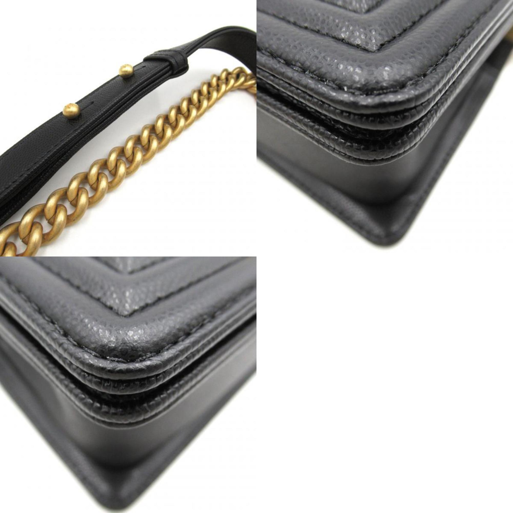 CHANEL Boy Chanel Chain Shoulder Bag, Caviar Skin (Grained Calf), Women's, Black, A67085