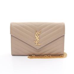 Saint Laurent Cassandra Classic Shoulder Bag, Leather, Women's, Beige, 377828BOW012721