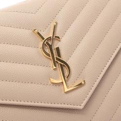 Saint Laurent Cassandra Classic Shoulder Bag, Leather, Women's, Beige, 377828BOW012721