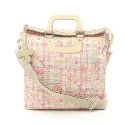 CHANEL Coco Mark Tote Bag Canvas Leather Women's White Multicolor