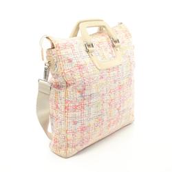 CHANEL Coco Mark Tote Bag Canvas Leather Women's White Multicolor