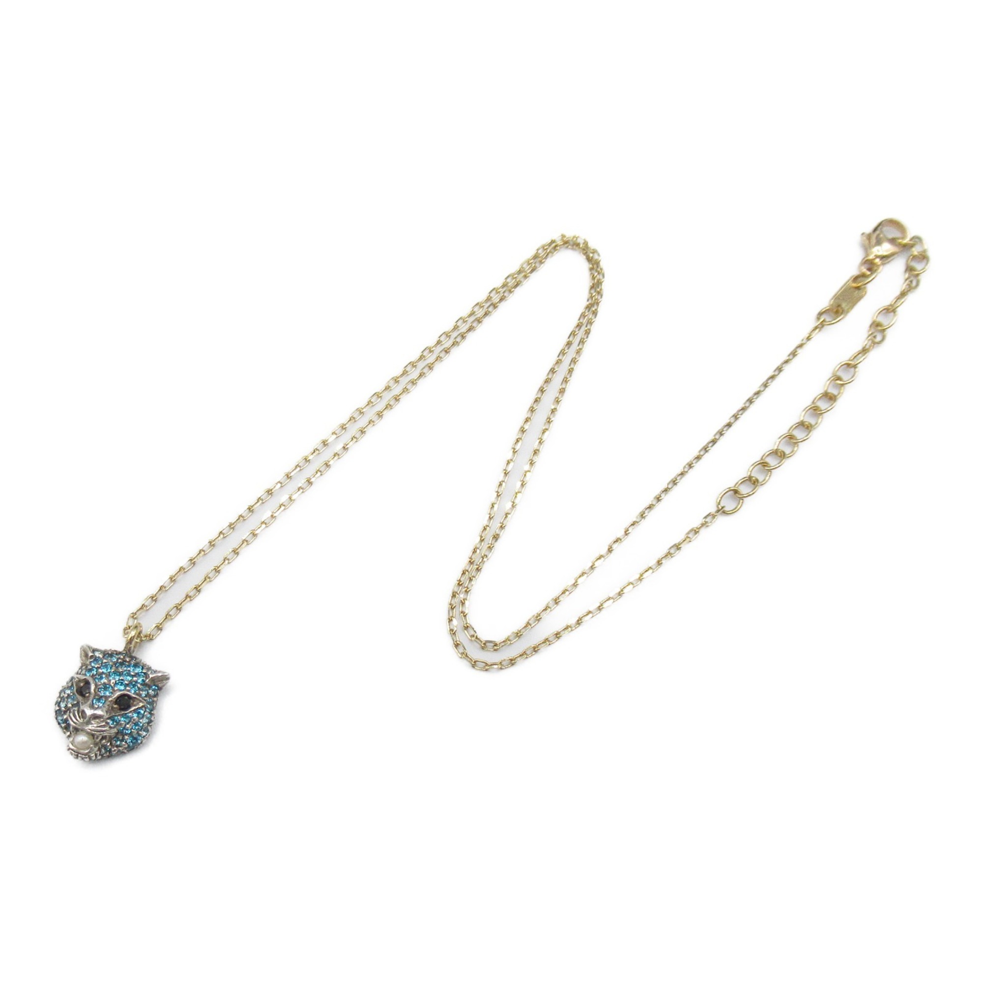 GUCCI Le Marche des Merveilles Necklace, K18 (yellow gold) and 925 silver, for women, blue