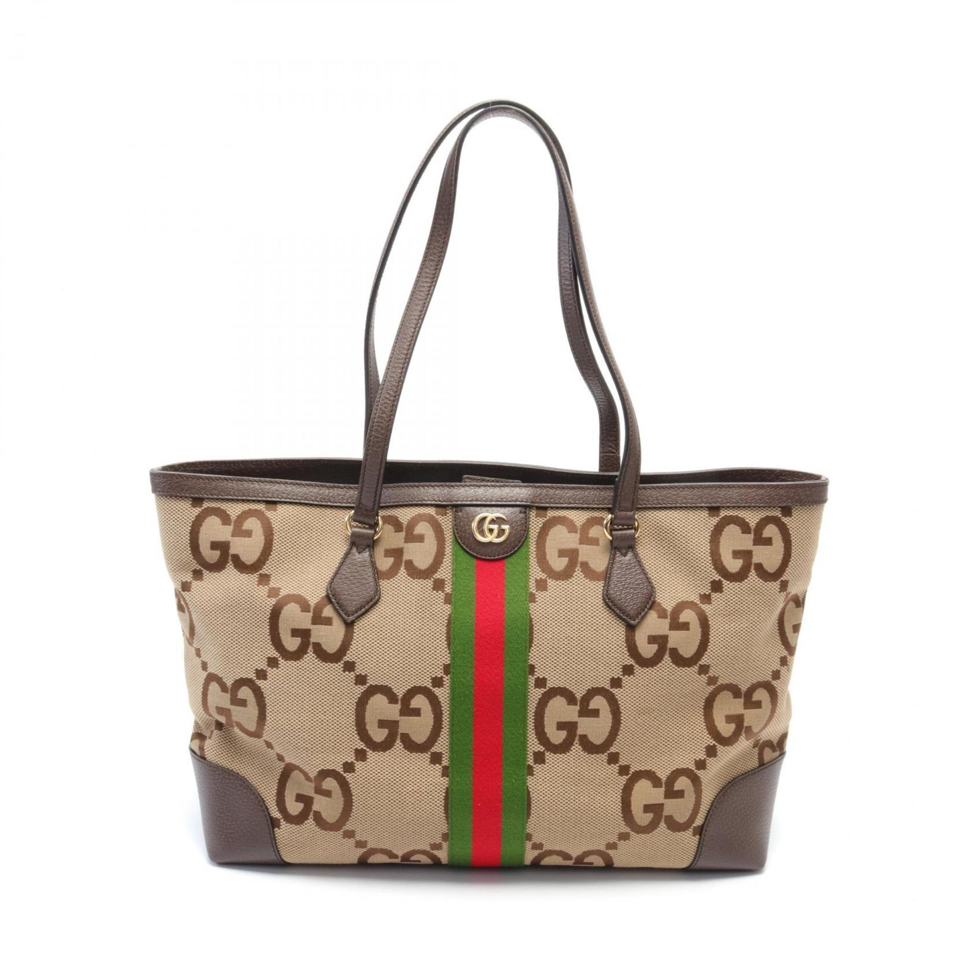 GUCCI Medium Tote Jumbo GG Sherry Line Bag Canvas Leather Women's Beige Brown Multicolor 631685