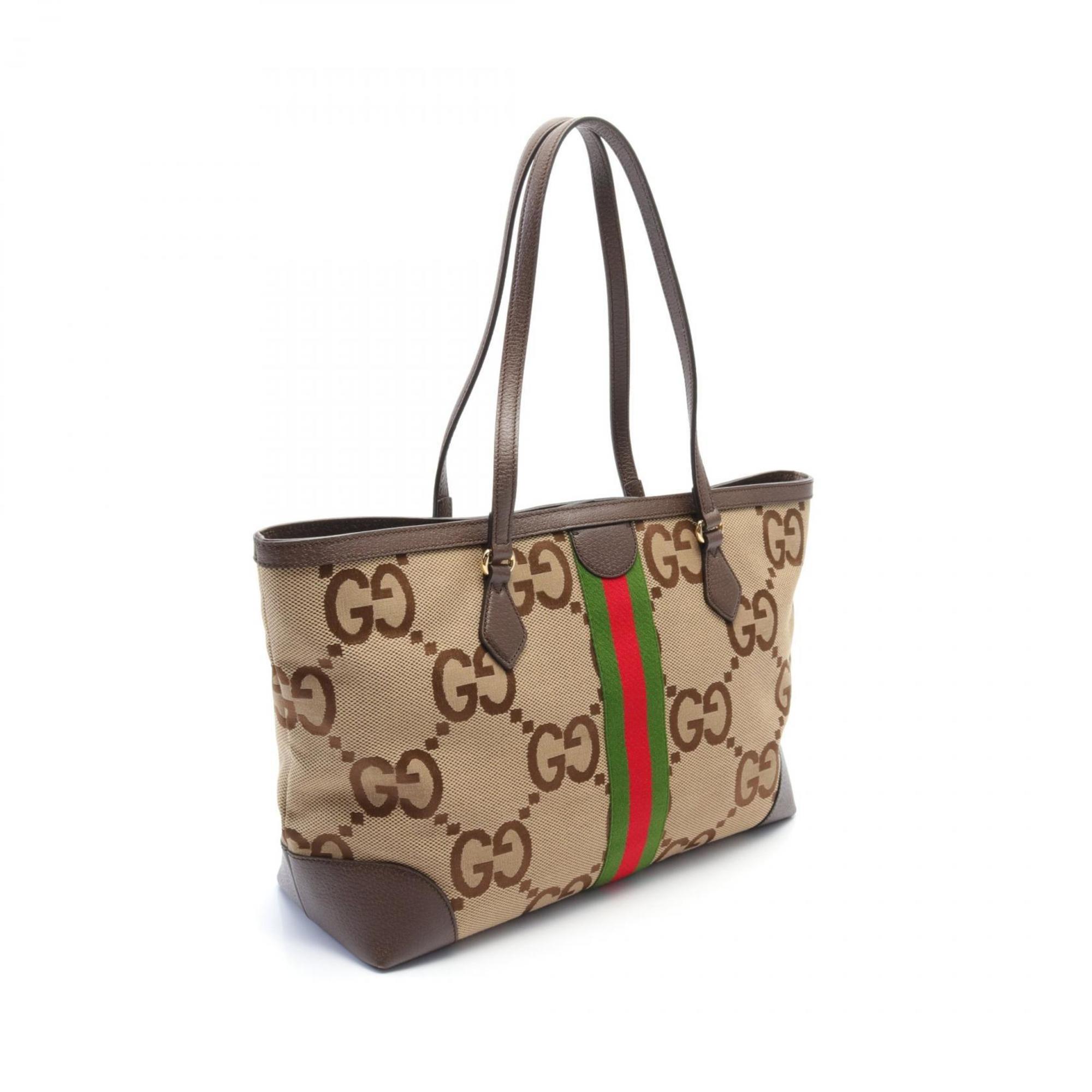 GUCCI Medium Tote Jumbo GG Sherry Line Bag Canvas Leather Women's Beige Brown Multicolor 631685