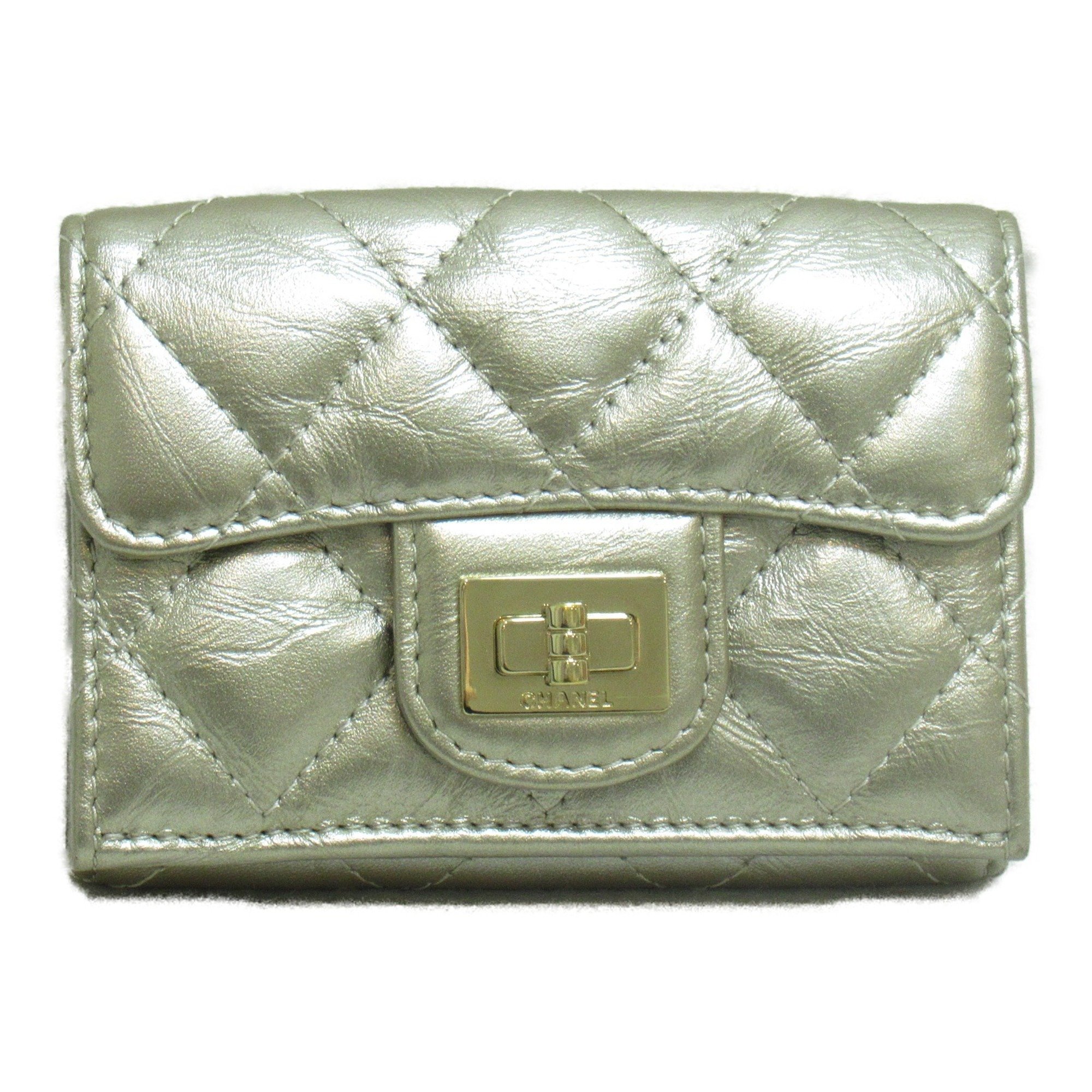 CHANEL 2.55 Tri-fold Wallet Leather Women's Gold Metallic