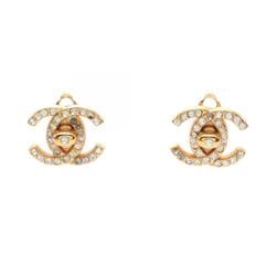 CHANEL Coco Mark Earrings GP (Gold Plated) Rhinestones Women's Gold 96A