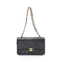 CHANEL Matelasse Double Flap Shoulder Bag, Lambskin, Women's, Black, A01113