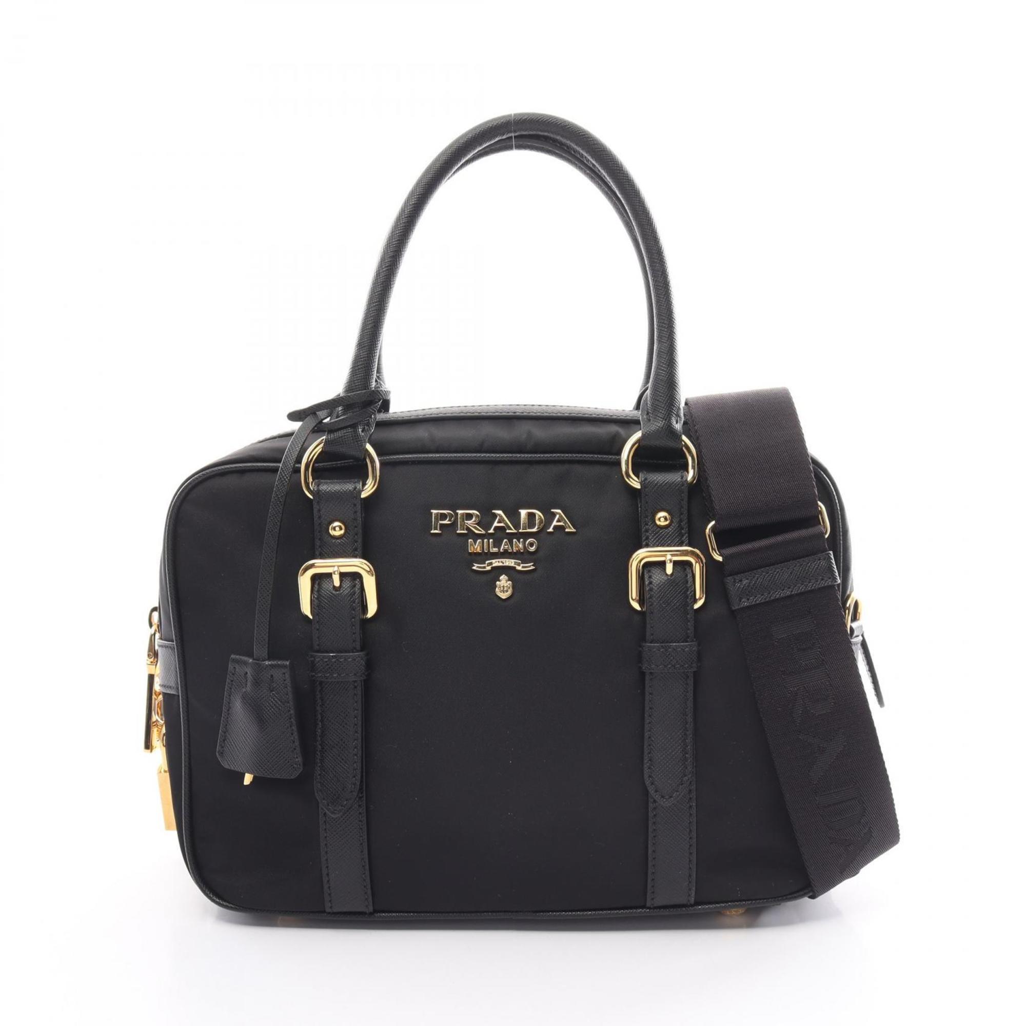 PRADA TESSUTO+SAFFIAN handbag, nylon, saffiano leather, women's, black, 1BB088