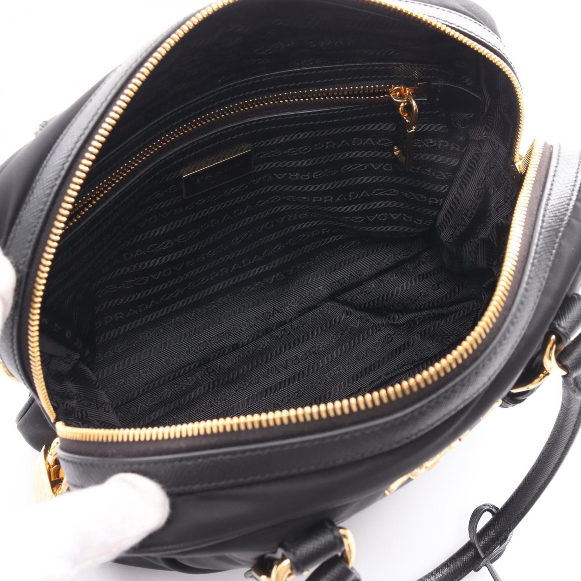 PRADA TESSUTO+SAFFIAN handbag, nylon, saffiano leather, women's, black, 1BB088