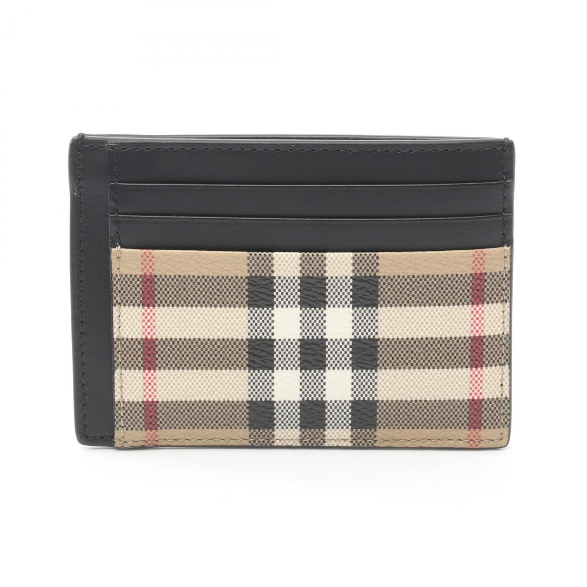 Burberry Check Business Card Holder/Card Case Coated Canvas Leather Men's Beige Black Multicolor 8084170