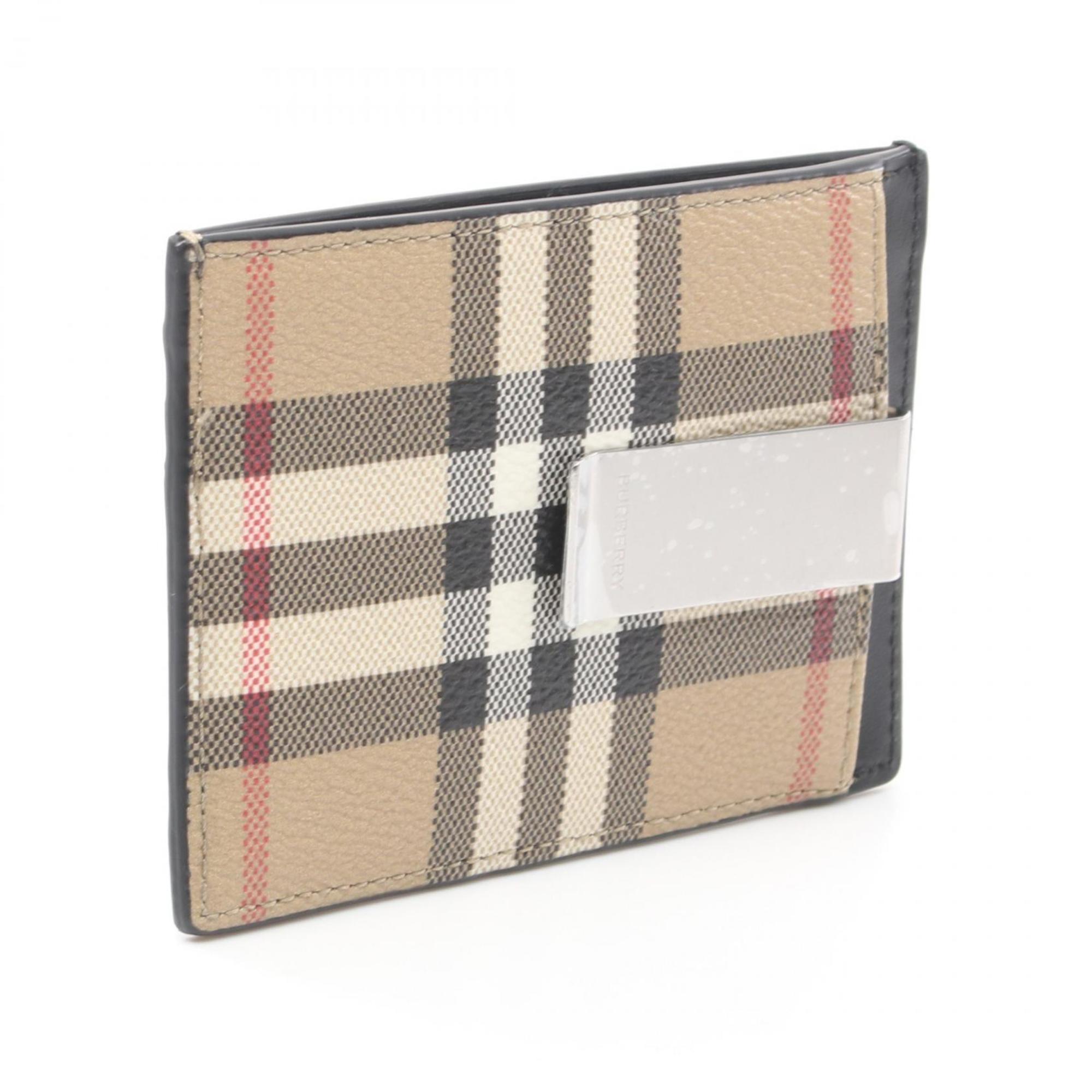 Burberry Check Business Card Holder/Card Case Coated Canvas Leather Men's Beige Black Multicolor 8084170