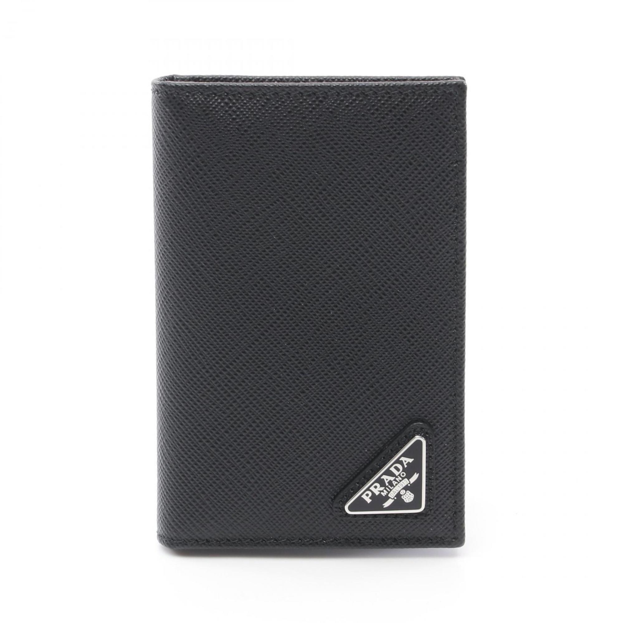 PRADA SAFFIANO TRIANG Business Card Holder/Card Case Saffiano Leather Men's Black 2MC101QHHF0002