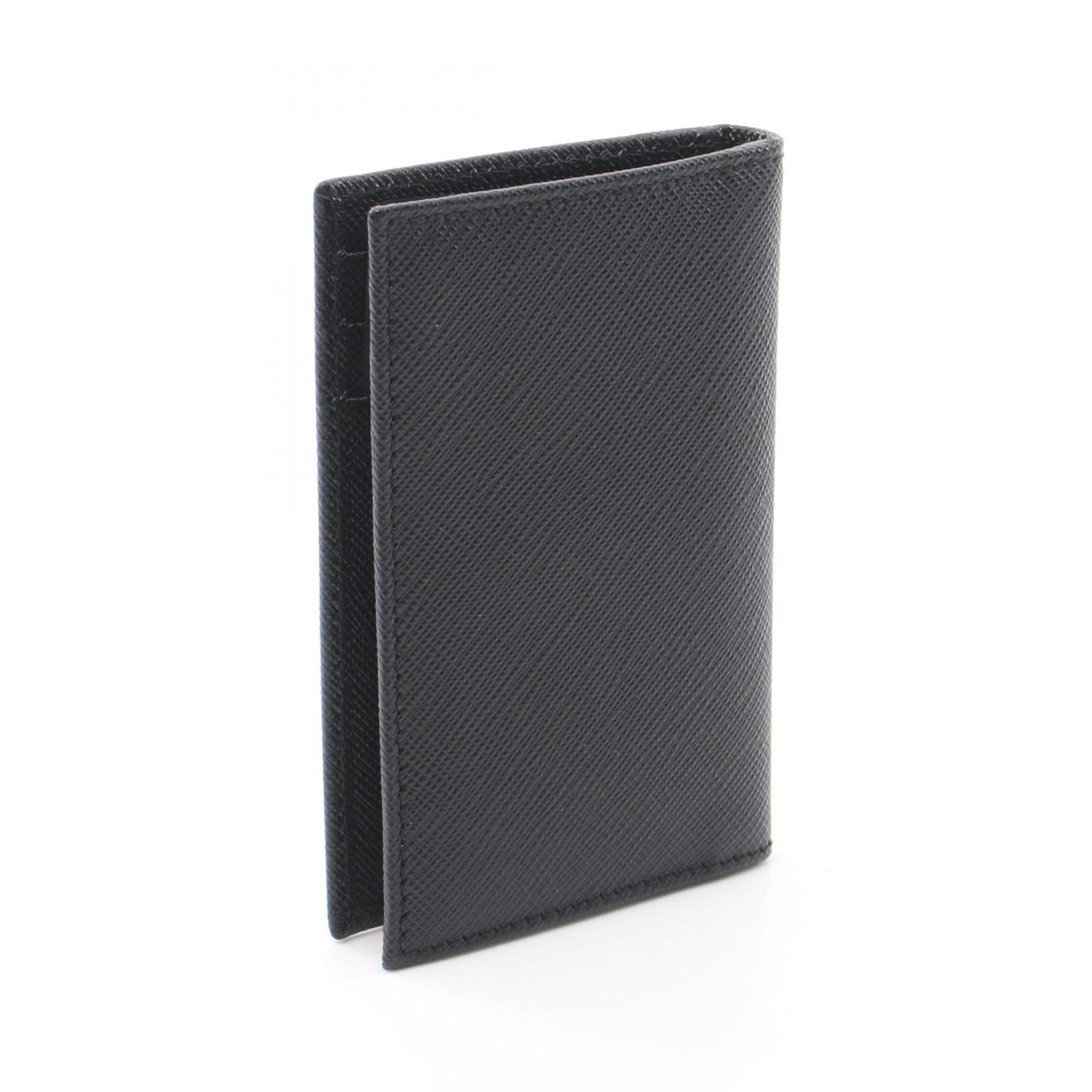 PRADA SAFFIANO TRIANG Business Card Holder/Card Case Saffiano Leather Men's Black 2MC101QHHF0002