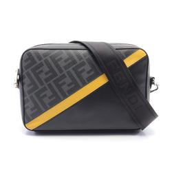 FENDI Diagonal Camera Case Zucca Shoulder Bag Coated Canvas Leather Men's Black Grey Yellow 7M0286