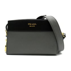 PRADA Shoulder Bag, Saffiano Leather, Women's, Grey, Black, 1BH043