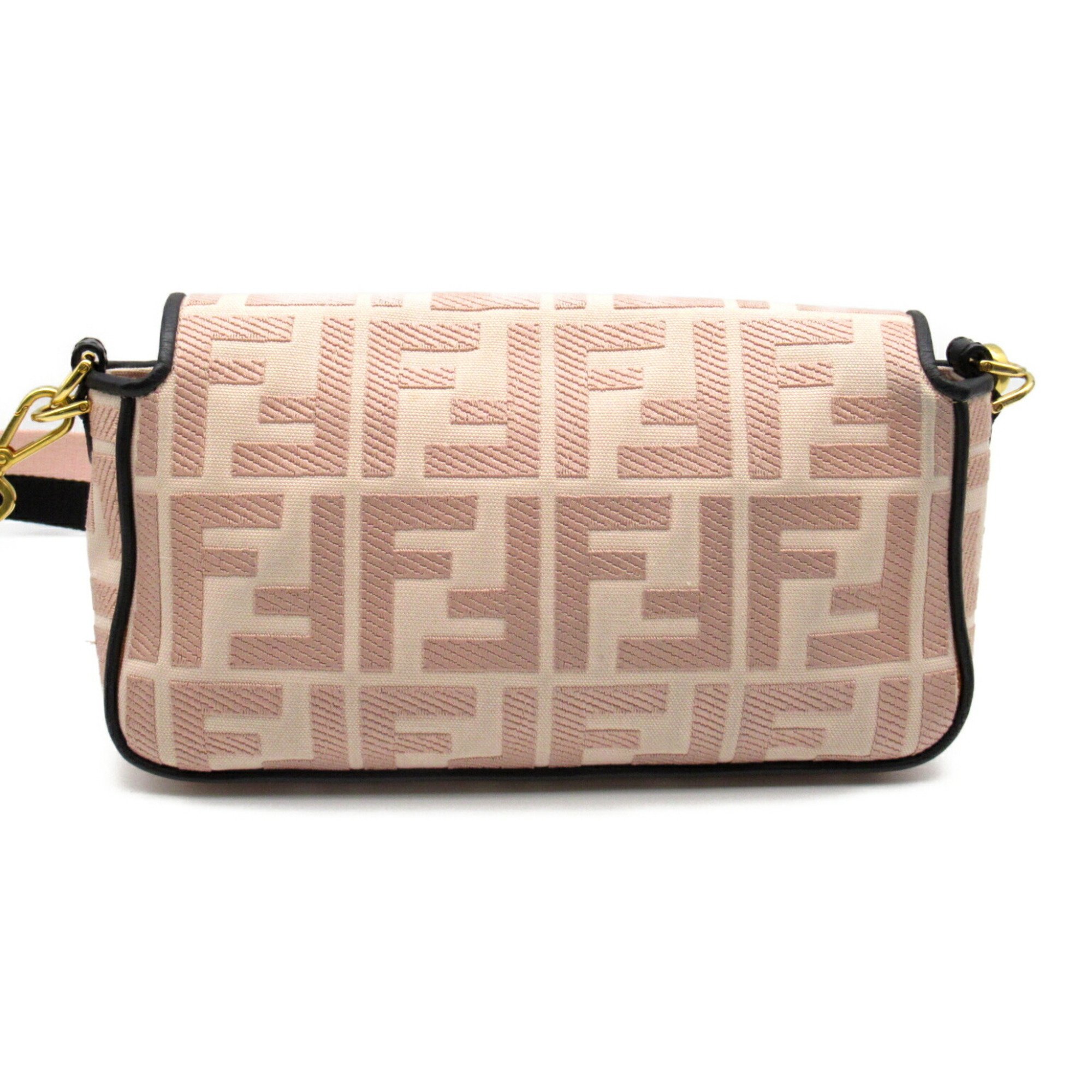 FENDI Mamma Bucket Shoulder Bag Leather Canvas Women's Pink Beige Black 8BR600