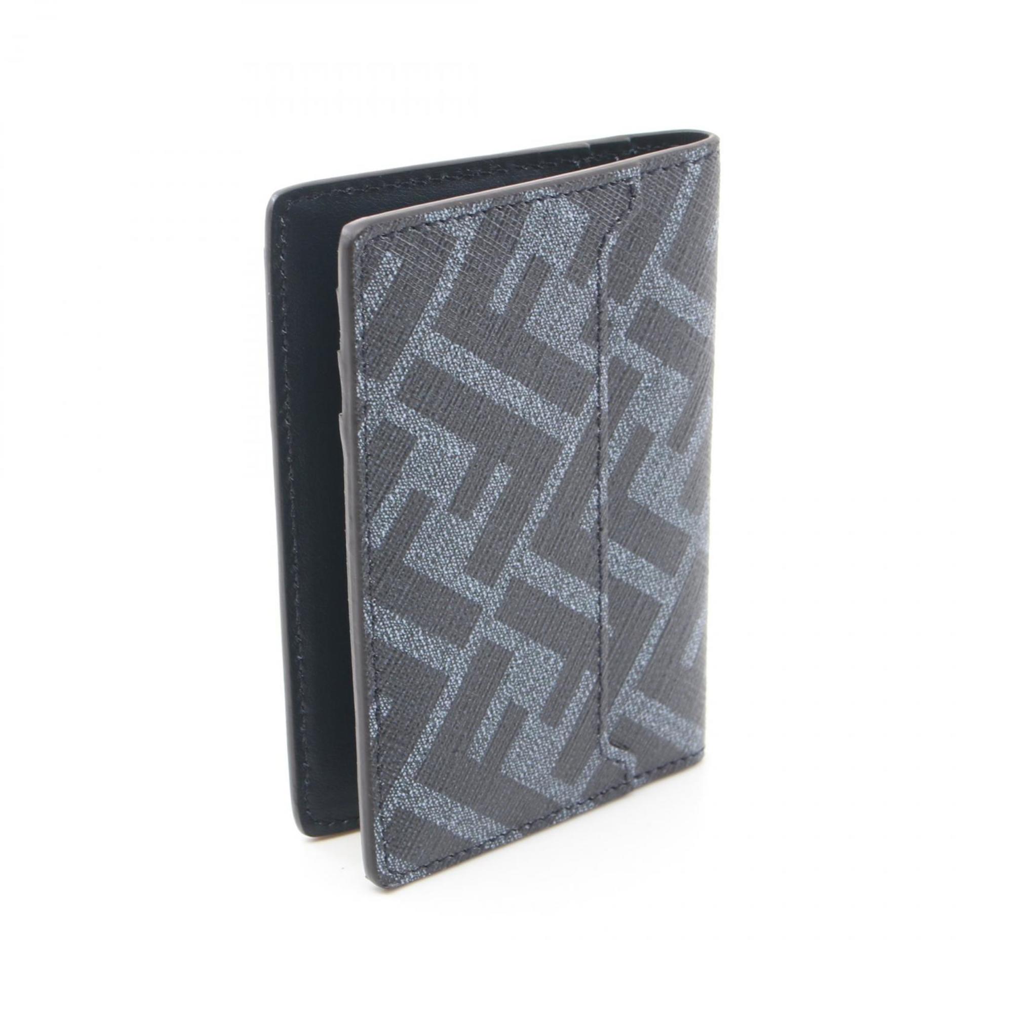 FENDI Diagonal Business Card Holder/Card Case Coated Canvas Leather Men's Navy 7M0349ASICF1O97