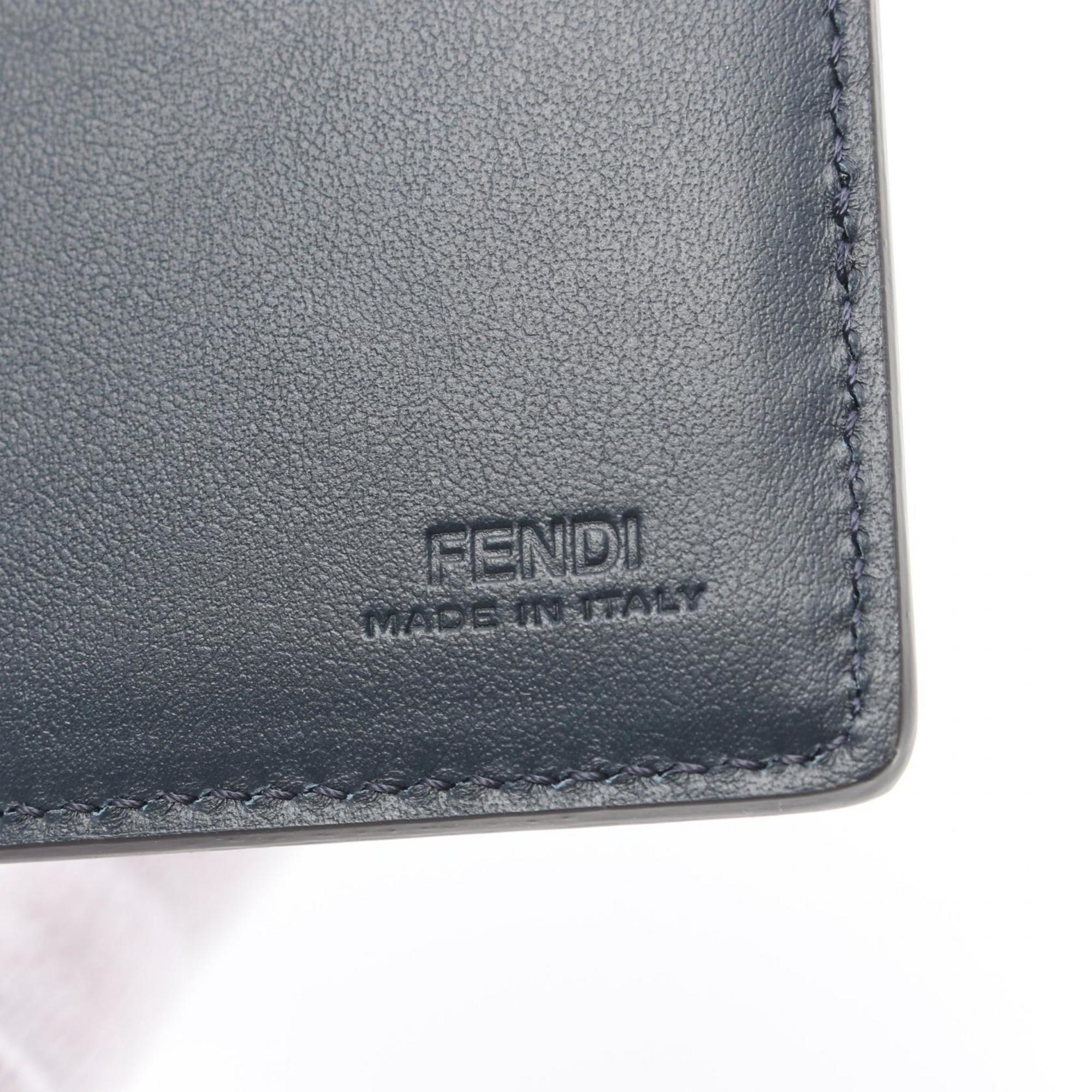 FENDI Diagonal Business Card Holder/Card Case Coated Canvas Leather Men's Navy 7M0349ASICF1O97