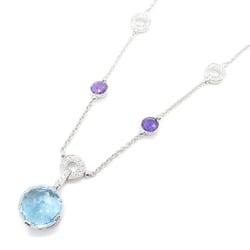 BVLGARI Parentesi Cocktail Blue Topaz Necklace K18WG (White Gold) Diamond Women's