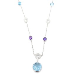 BVLGARI Parentesi Cocktail Blue Topaz Necklace K18WG (White Gold) Diamond Women's