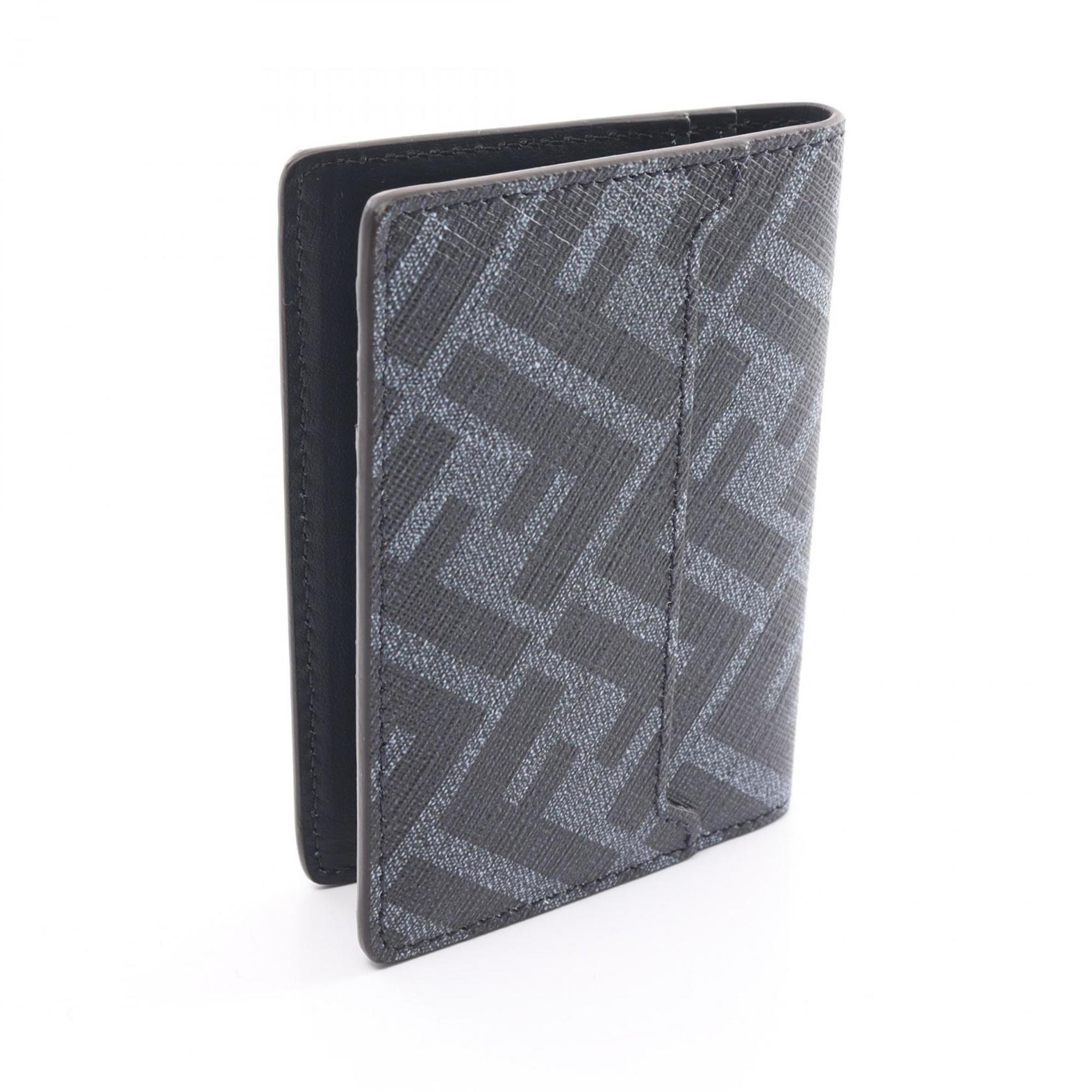 FENDI Diagonal Business Card Holder/Card Case Coated Canvas Leather Men's Navy 7M0349ASICF1O97