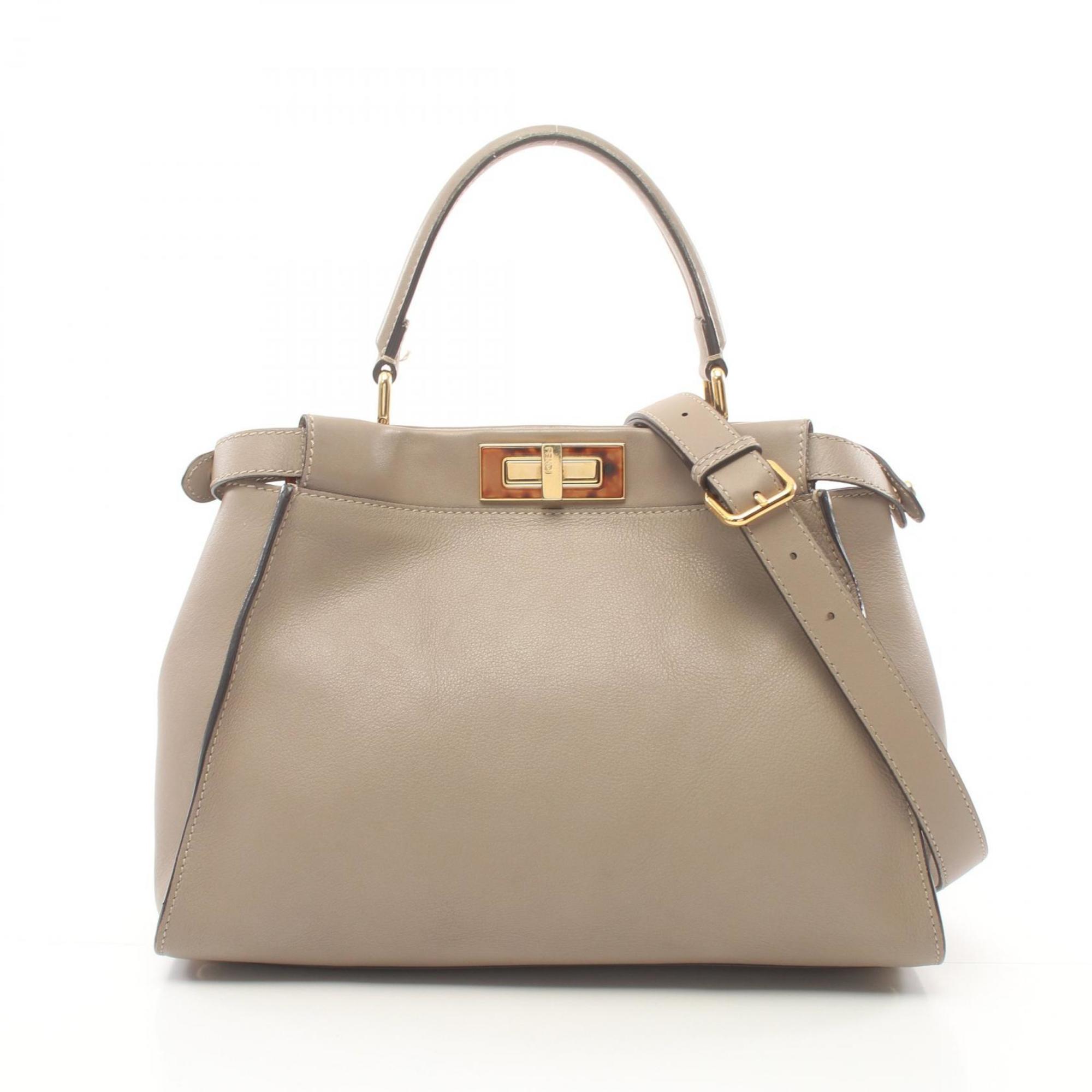 FENDI Peekaboo Regular Selleria Handbag Bag Leather Women's Beige 8BN290