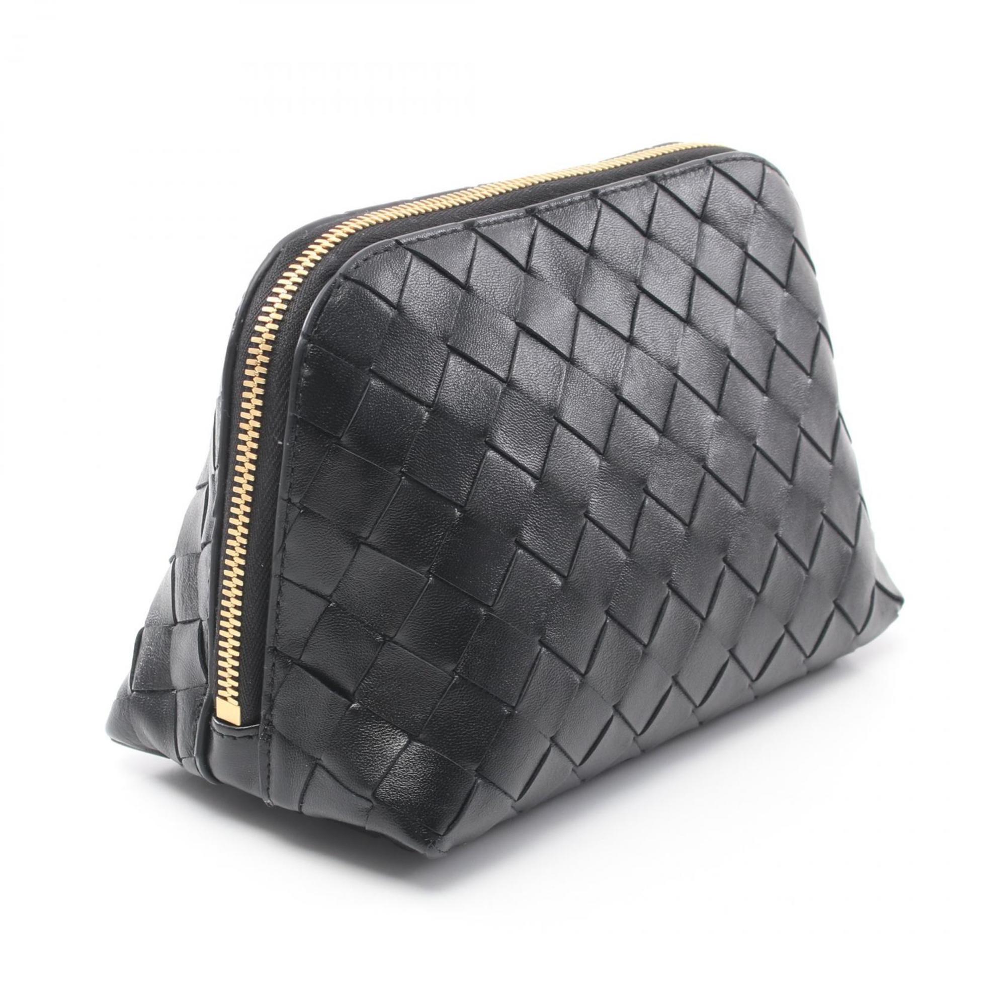 BOTTEGA VENETA Intrecciato Beauty Pouch Bag Leather Women's Black 785976V3IV08425