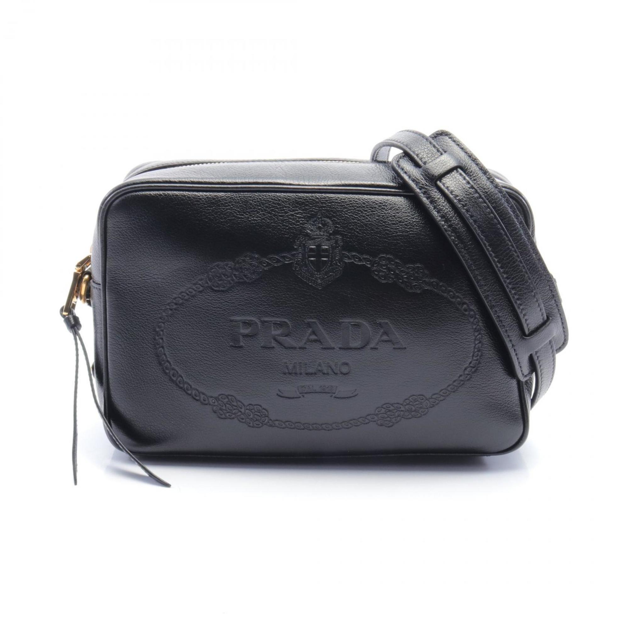 PRADA GLACE'CALF Shoulder Bag Leather Women's Black 1BH089