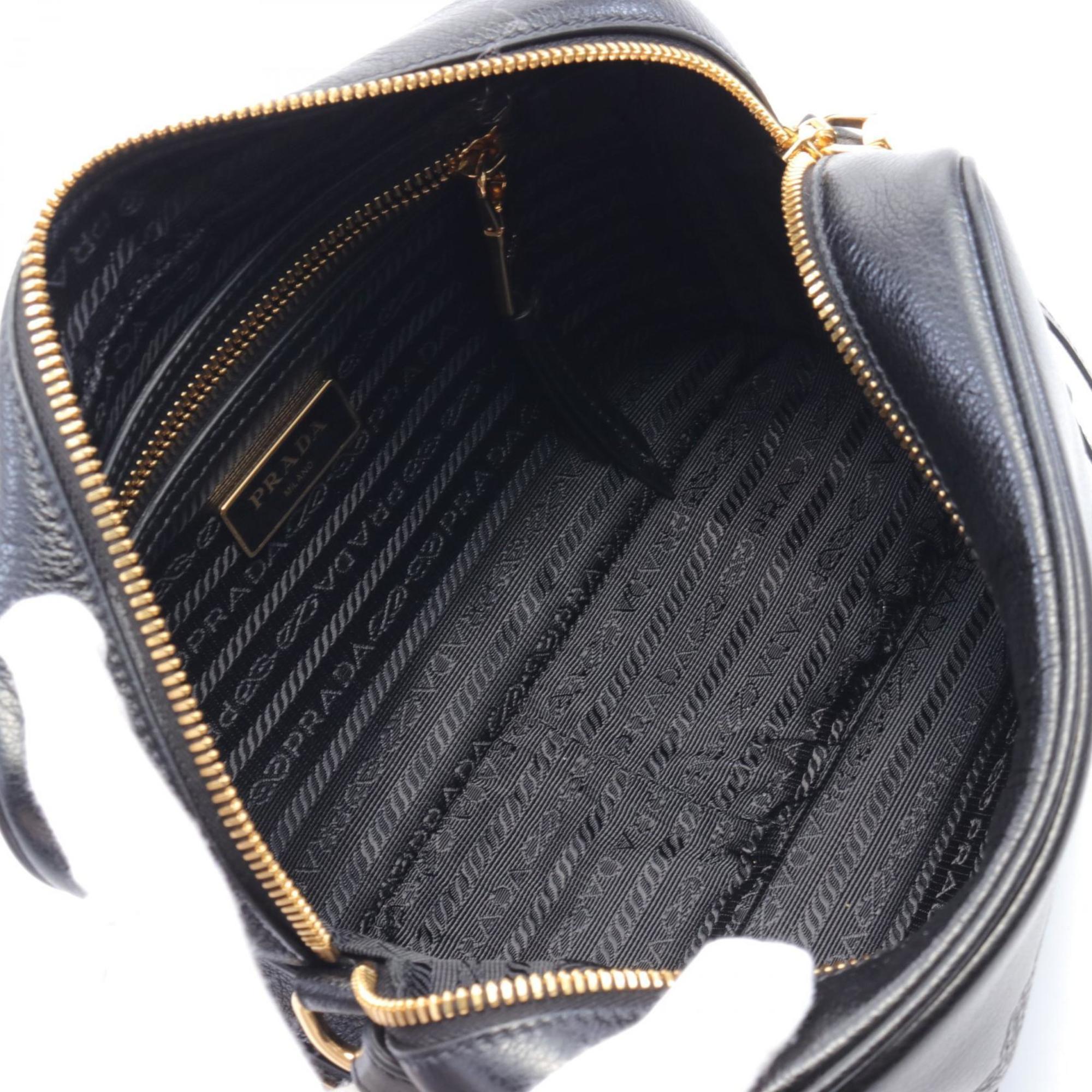 PRADA GLACE'CALF Shoulder Bag Leather Women's Black 1BH089