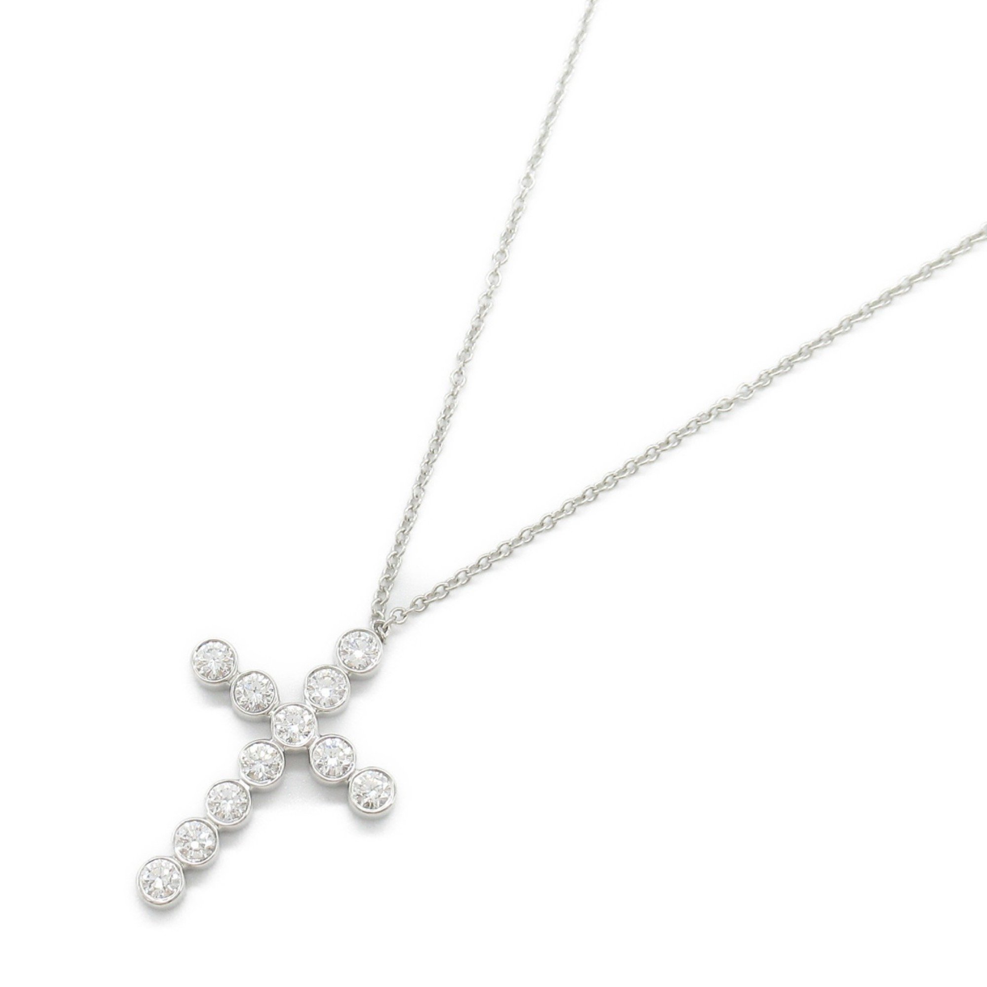 Tiffany & Co. Bezel Cross Diamond Necklace, Pt950 Platinum, Diamond, Women's, Clear