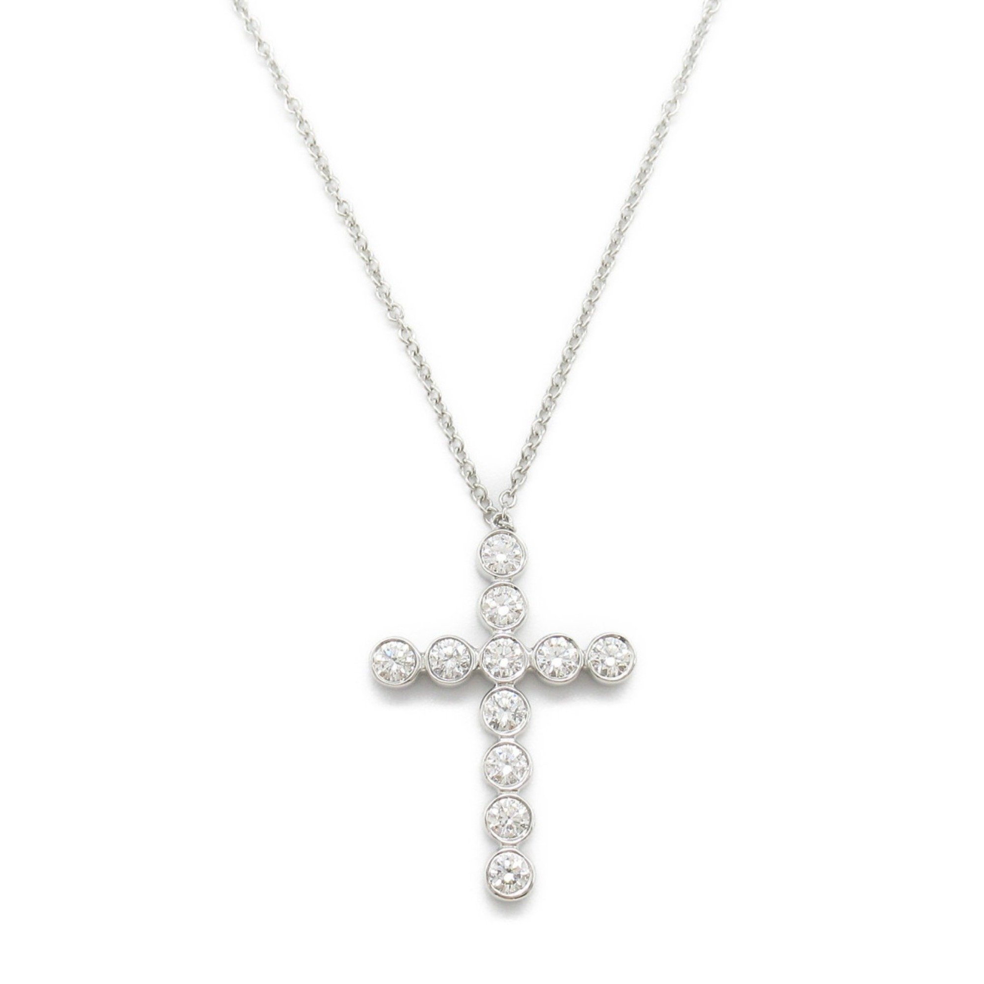 Tiffany & Co. Bezel Cross Diamond Necklace, Pt950 Platinum, Diamond, Women's, Clear