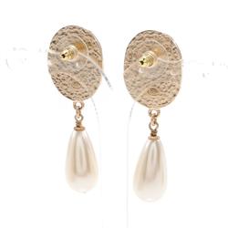 CHANEL Coco Mark Earrings GP (Gold Plated) Fake Pearl Rhinestones Women's Gold White Clear