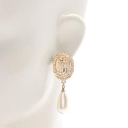 CHANEL Coco Mark Earrings GP (Gold Plated) Fake Pearl Rhinestones Women's Gold White Clear