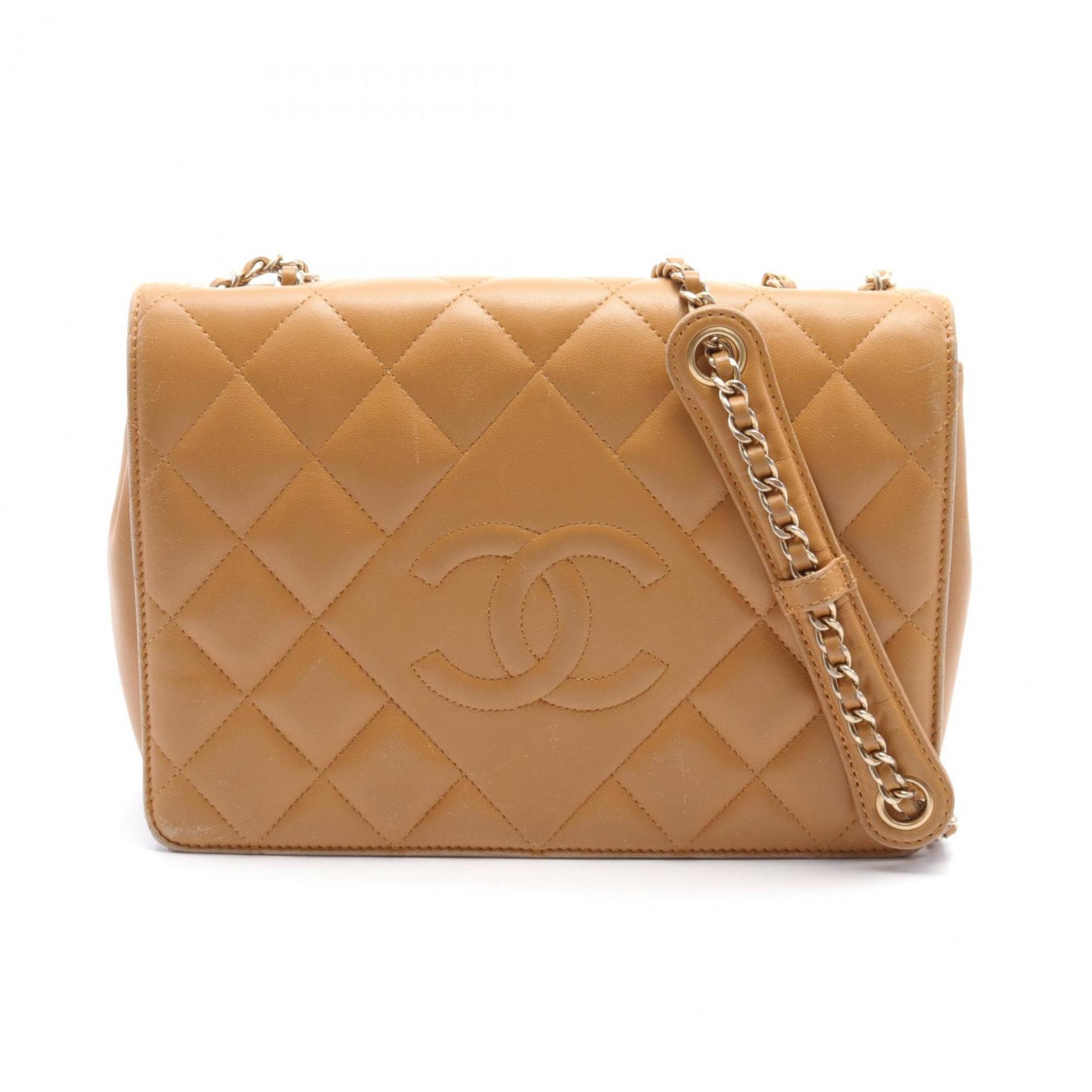 CHANEL Matelasse Shoulder Bag, Lambskin, Women's, Beige