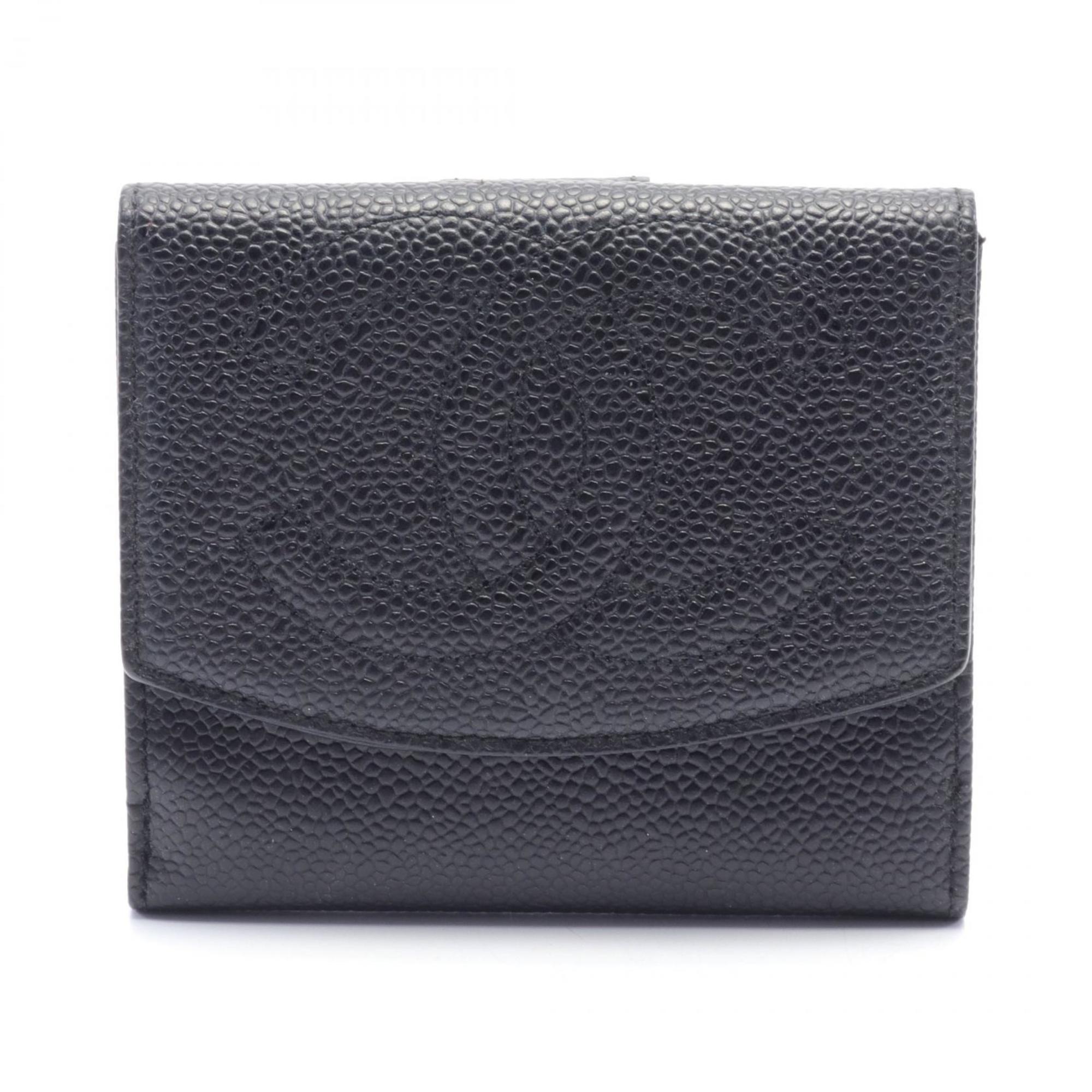 CHANEL Coco Mark Bi-fold Wallet Caviar Skin Women's Black