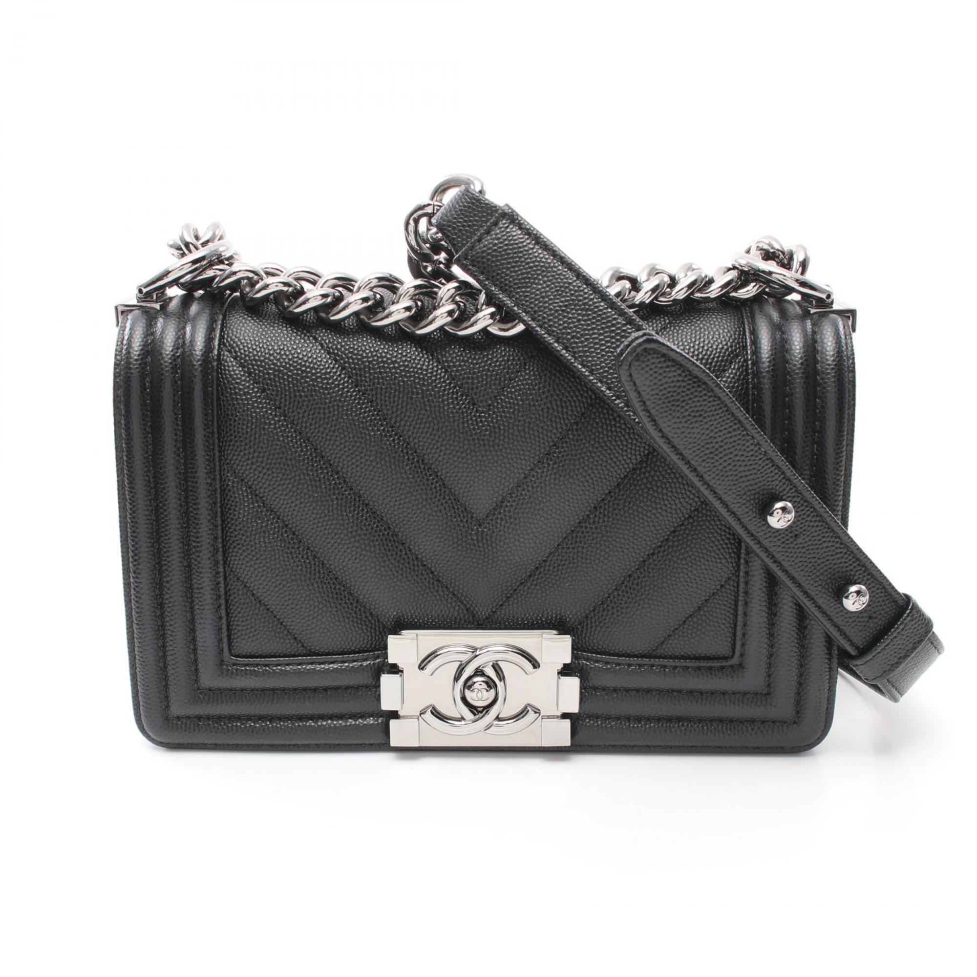 CHANEL Boy Chanel Small Chevron V-Stitch Shoulder Bag Caviar Skin (Grained Calf) Women's Black A67085