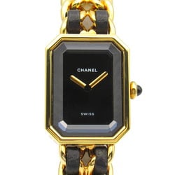 CHANEL Premiere M Watch GP (Gold Plated) Leather Strap Women's Black H0001