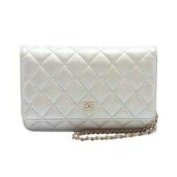 CHANEL Matelasse Shoulder Bag Leather Women's White